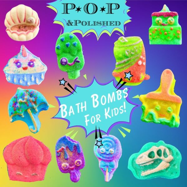 11 images of kids bath bombs with text