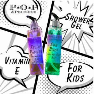2 shower gel bottles for kids with text